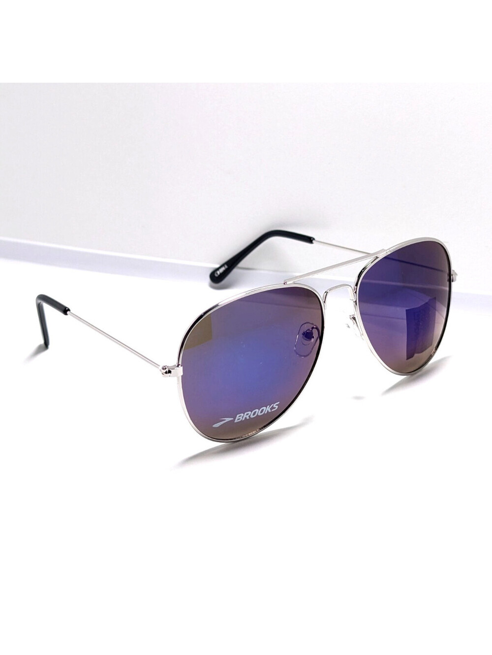 Brooks Men's Silver Metal Aviator Blue Lens Sunglasses UV Protection